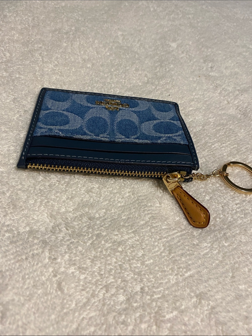 Coach Denim Monogram Card Case Keyring in Blue and Navy - Picture 5 of 6